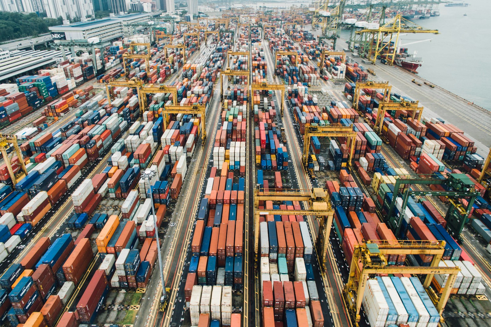 Shipping containers stacked at a cargo port